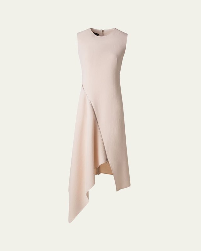 High-Low Zip Wool Crepe Midi Dress